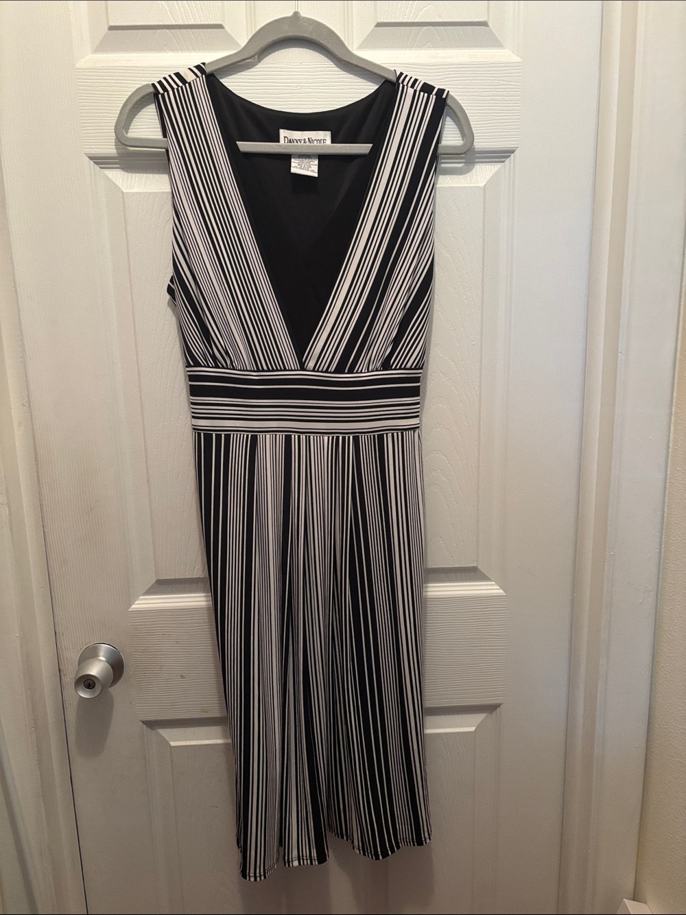 Danny & Nicole Black and White Striped V-Neck Dress
